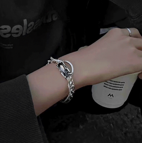 2TYPE [Ball Mix, Double Chain Mix] Layered Silver Bracelet