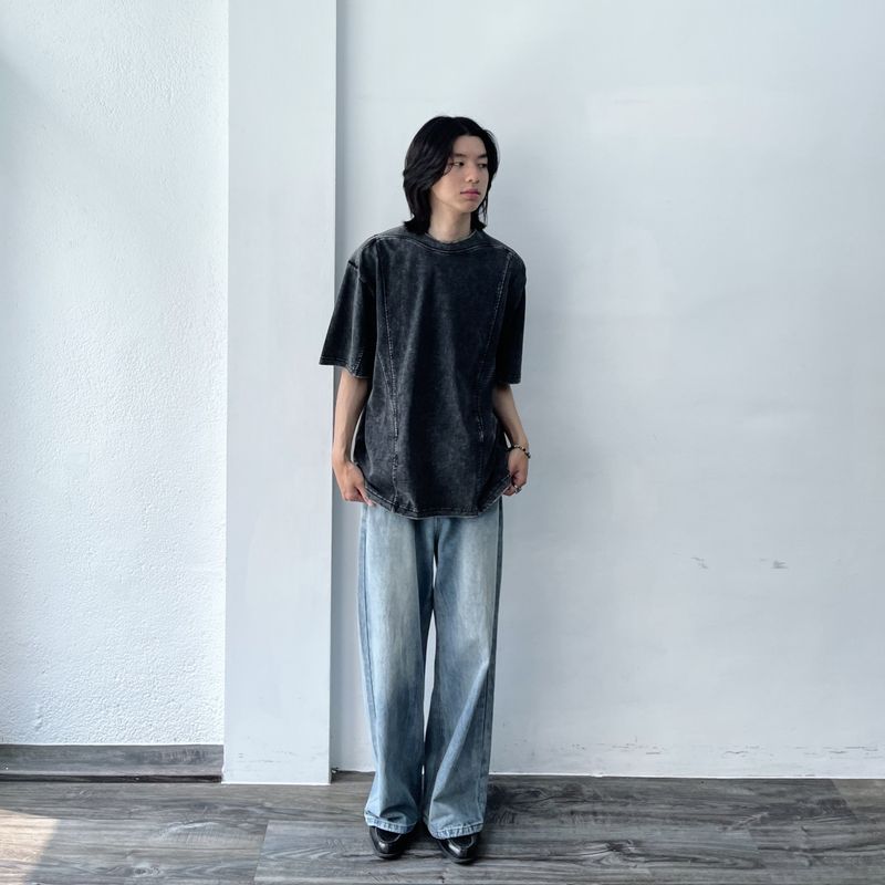 Retro Charcoal Paneled Wide Tee