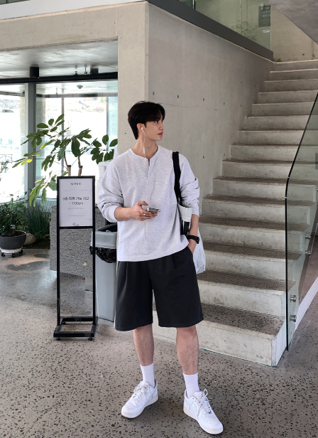 Look nade Waffle Button Henry Neck Long Sleeve T-Shirt