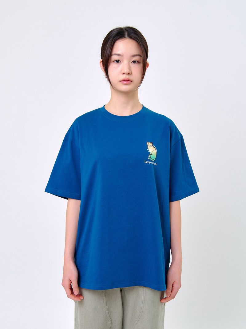 SMILING CAT T-SHIRT_Teal