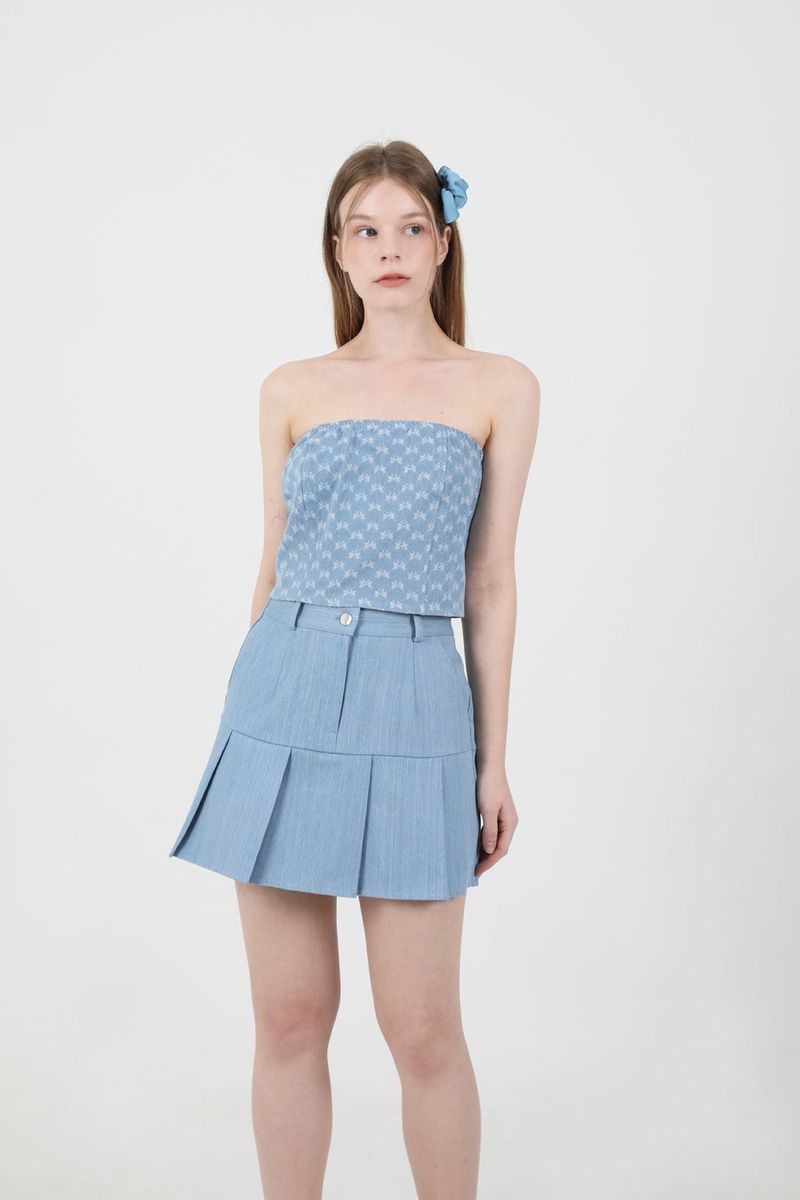 Denim Ribbon Crop Top Light Blue