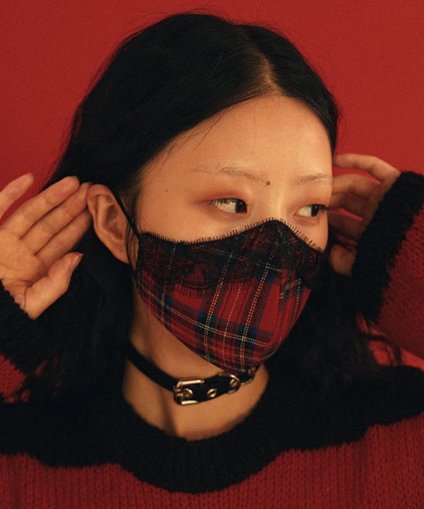 1 2 tartan check lace mask