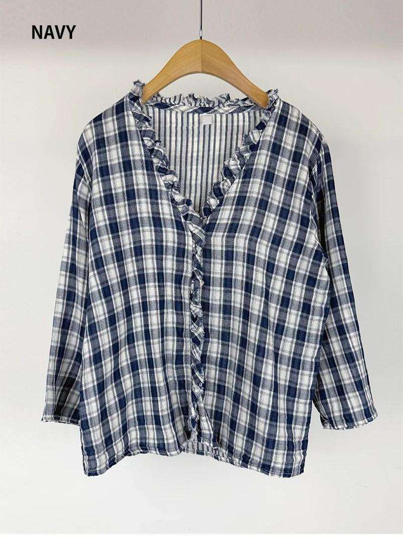 WASHED CHECK FRILL SHIRT (2C)