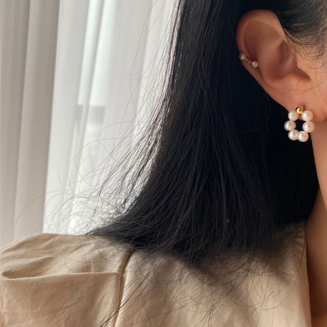 ori Freshwater Pearl Flower Ball Guest Silver needle Earrings