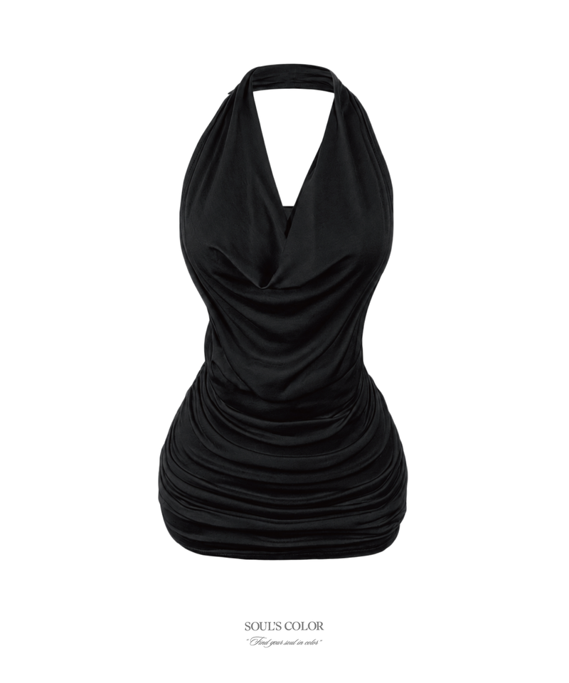 Livia Drape Halter Mini Dress (2color) 