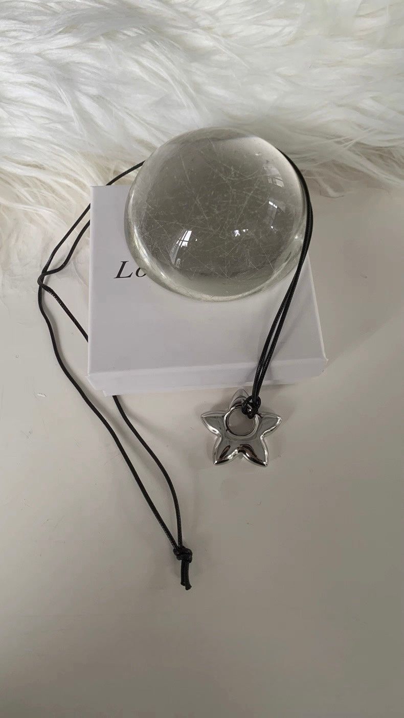 Silver star long necklace