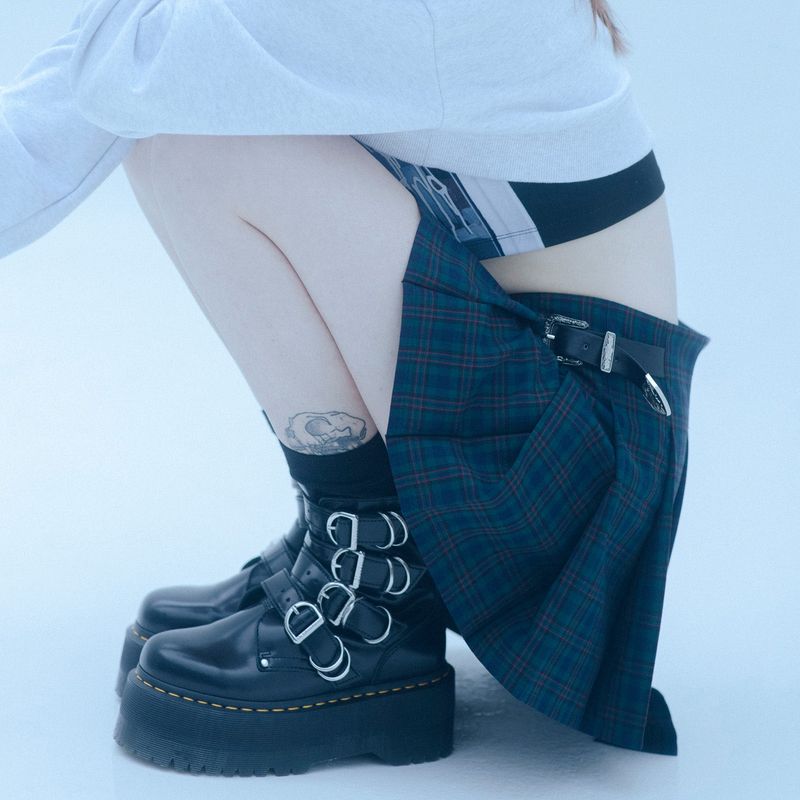 0 9 check pleats wrap skirt - GREEN