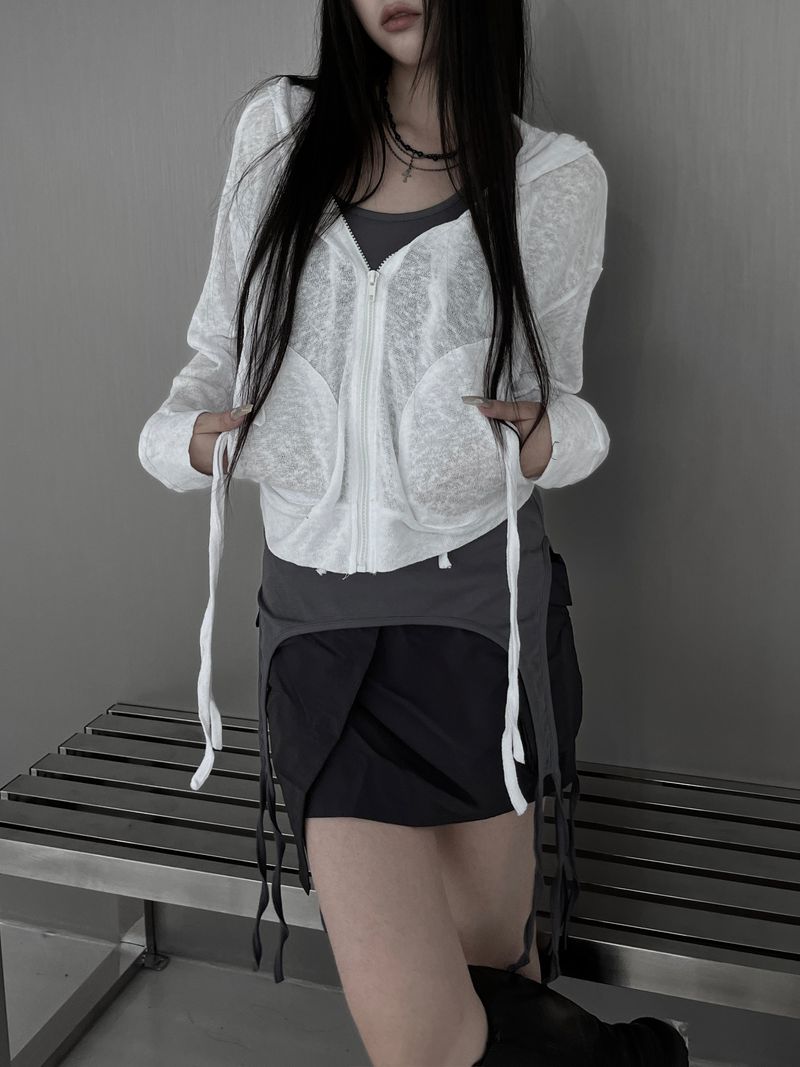 URBAN UNIQUE(アーバンユニーク)の「new strap shirring hooded zip-up (2color)(Jackets/Outerwear)」