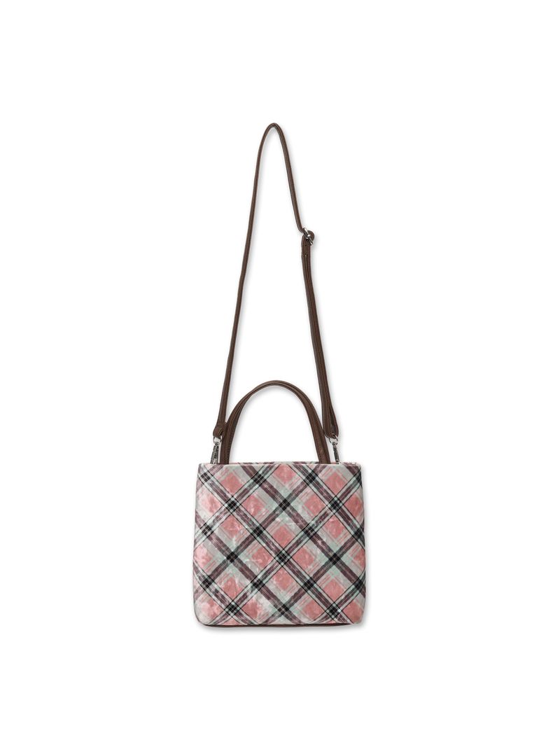check mini velvet cross bag [pink]