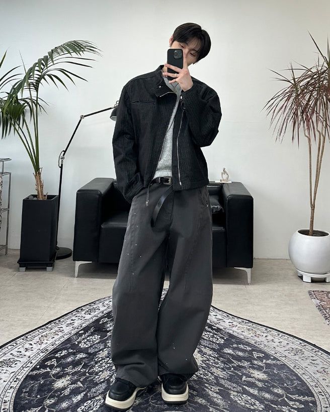 Karen Diagonal Herringbone Crop Jacket