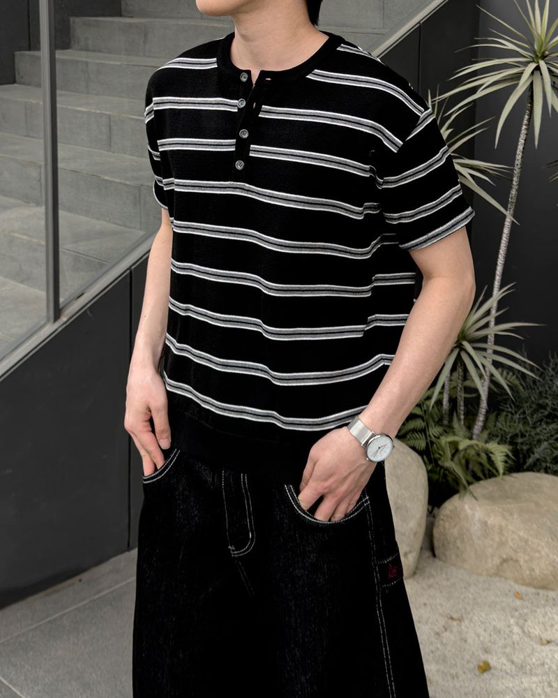 Diron Striped Henley Knit