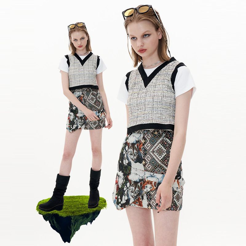 Tweed Crop Vest [Cotton Candy]