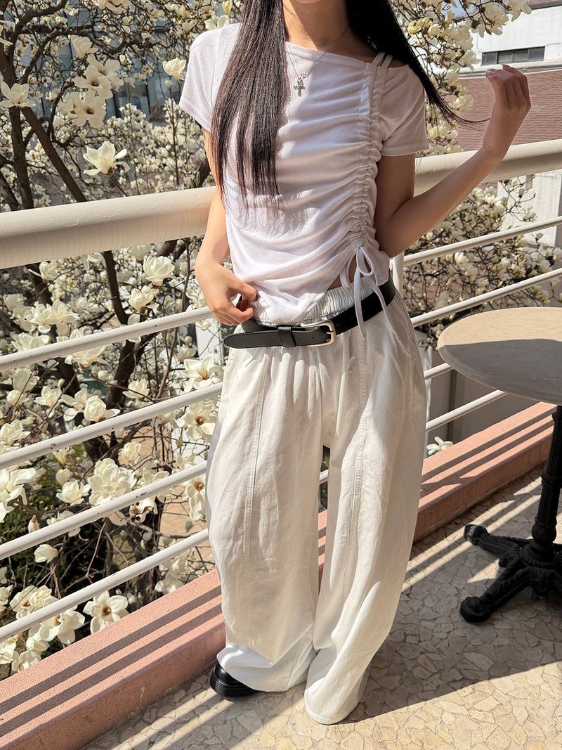 Side shirring off shoulder t-shirts(3color)