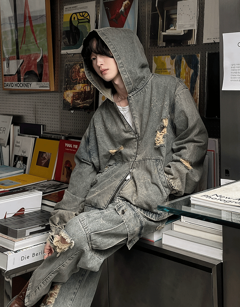 2PLAN(ツープラン)の「ダメージツーウェイデニムフーディージャケット(ジャケット/アウター)」