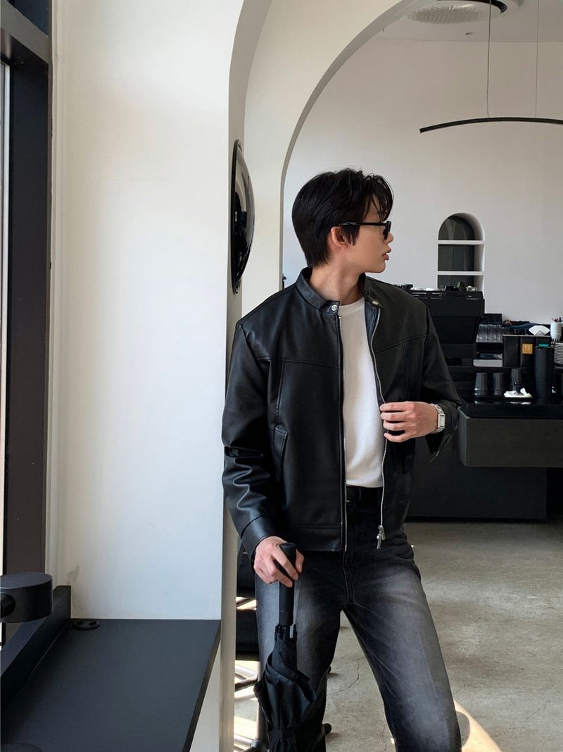 LMN Ribe Biker China Leather Jacket (black)