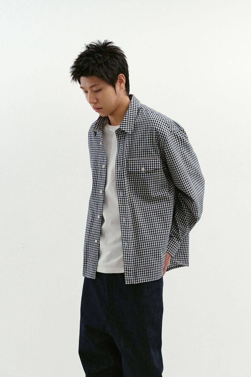 One Pocket Regular Check Shirt (Navy)