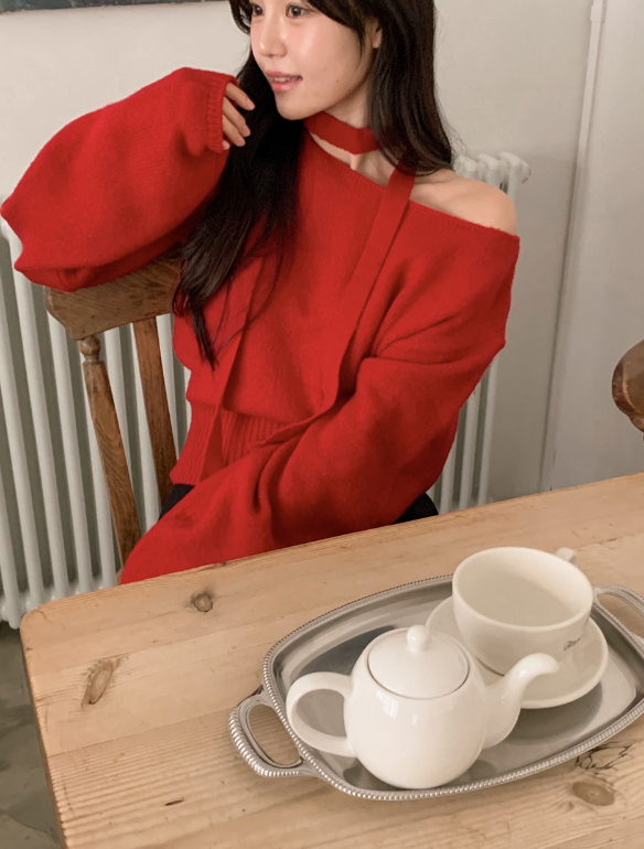 PV One Shoulder Knit + Tie Set (6color)