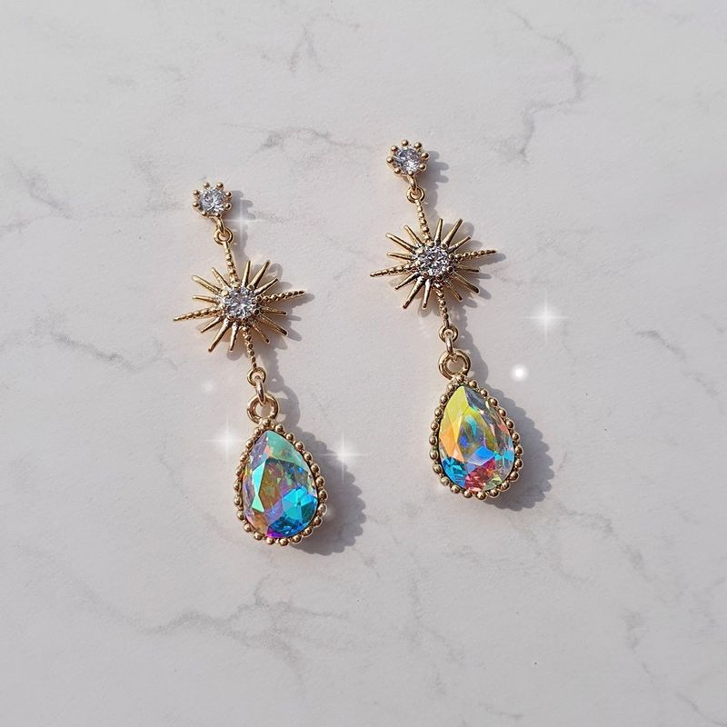 Starry Teardrops Earring - Rainbow
