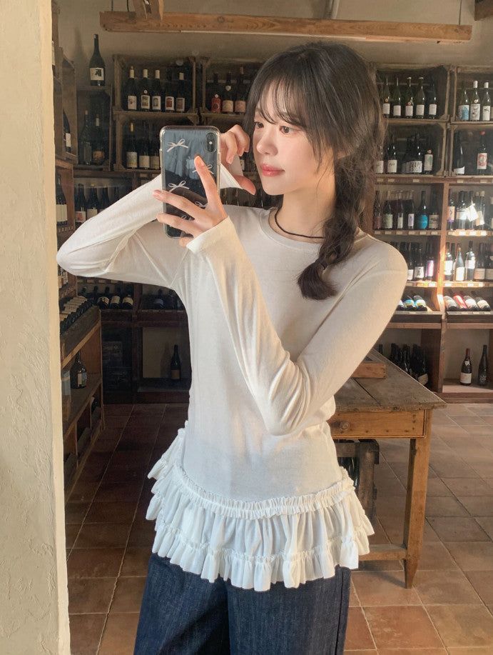 SHOPPERLAND（ショッパーランド）の「#Frill Tiered Layered Long Sleeve T-Shirt Dress (2color)（Tops）」