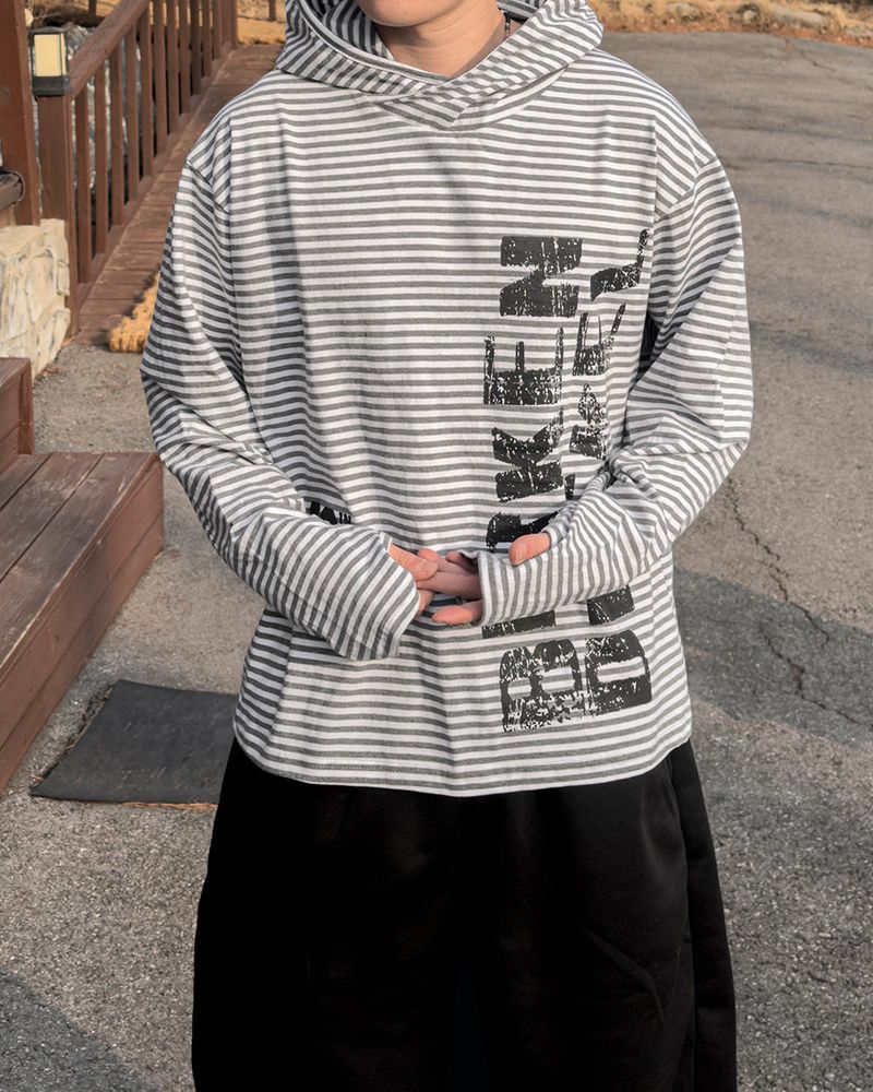 River Fingerhole Stripe Hoodie