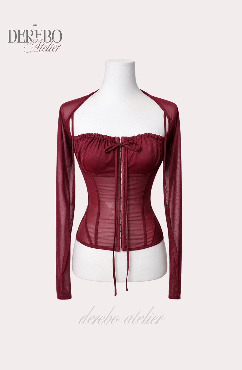 red square chiffon long-sleeve blouse