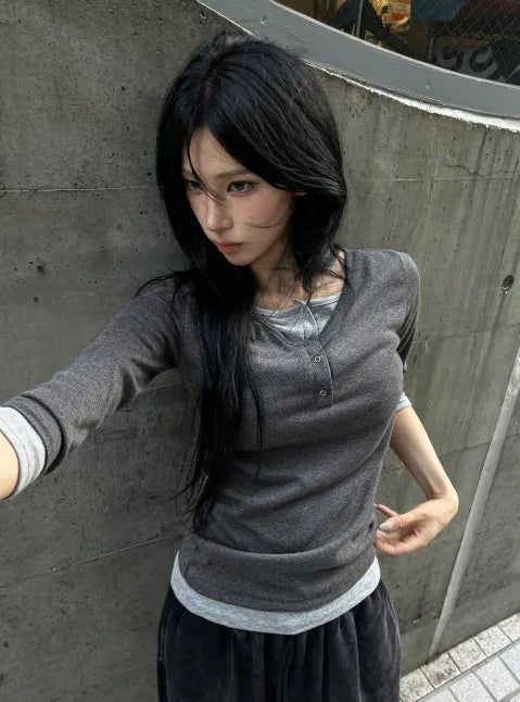 Layered Boatneck Snap Tee