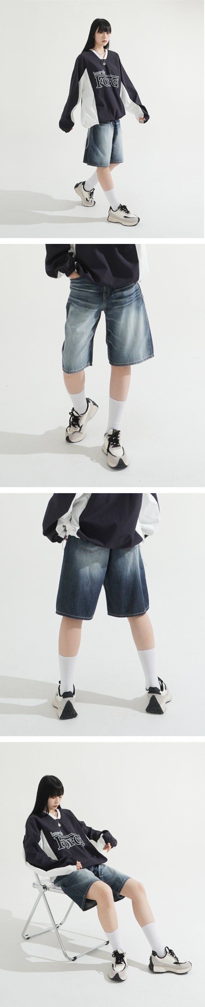 Grayish Washing Skater Half Pants