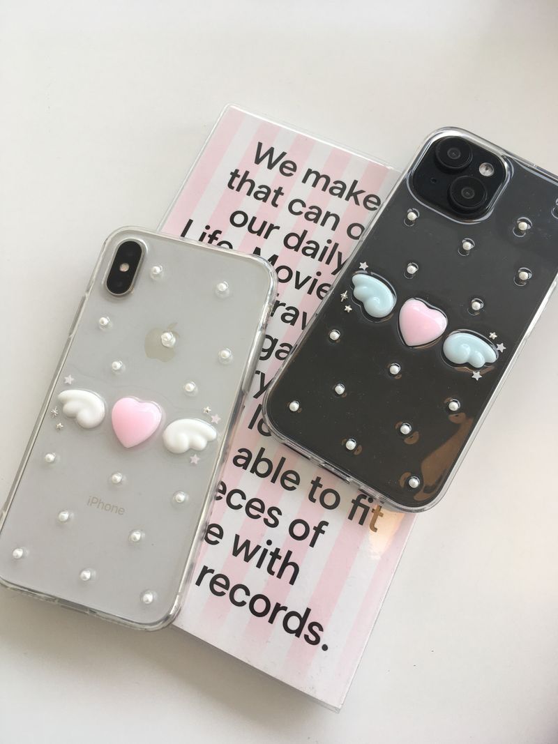[MADE] ドットエンジェルレジンケース(heart-pink & wings-white)