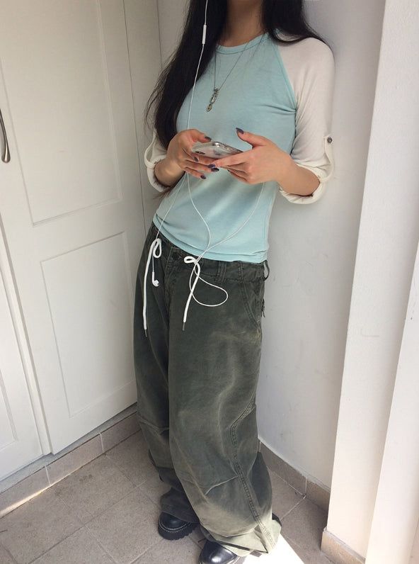 Nako String Pintuck Pocket Washing Wide Pants