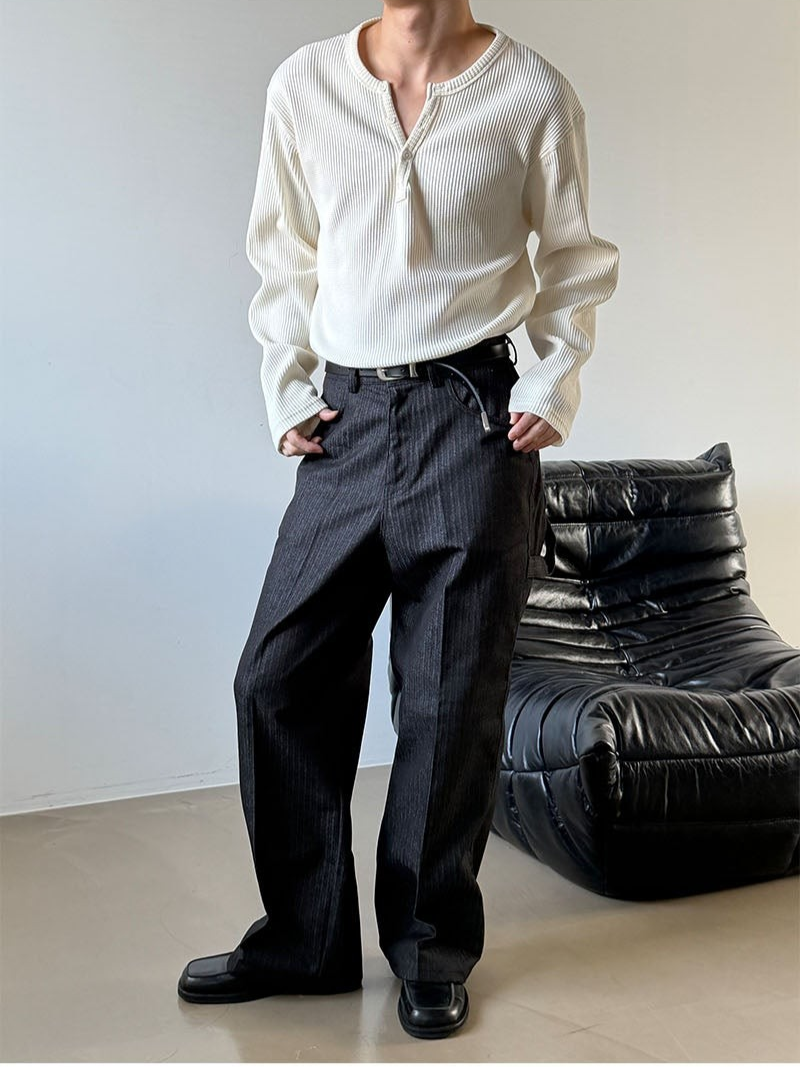 Waffle henry neck loose long sleeves(4color)
