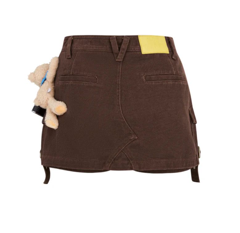 13DE MARZO Camera Bear Cargo Skirt Brown