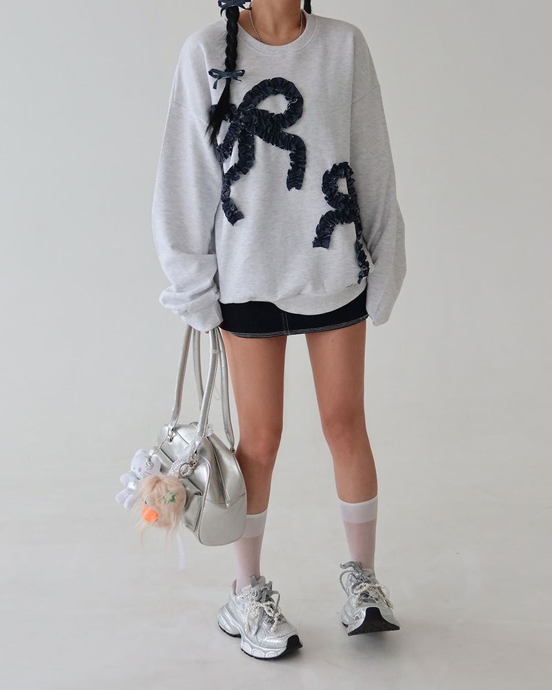 denim ribbon oversized fit sweatshirt