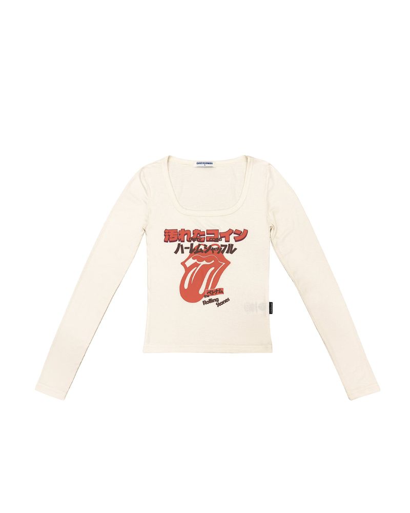 DirtyCoins（ダーティーコインズ）の「DC x The Rolling Stones JP Inspired Fit LS Baby Tee Tan（Tops）」