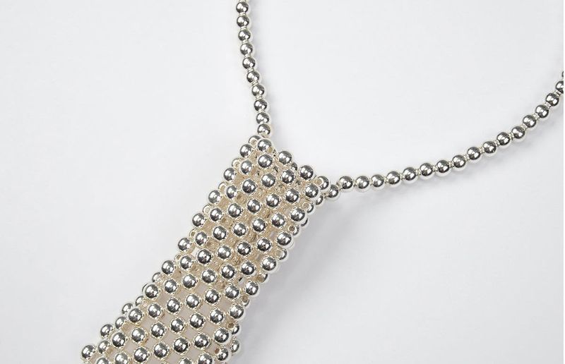 BEADED TIE NECKLACE (METAL SILVER)