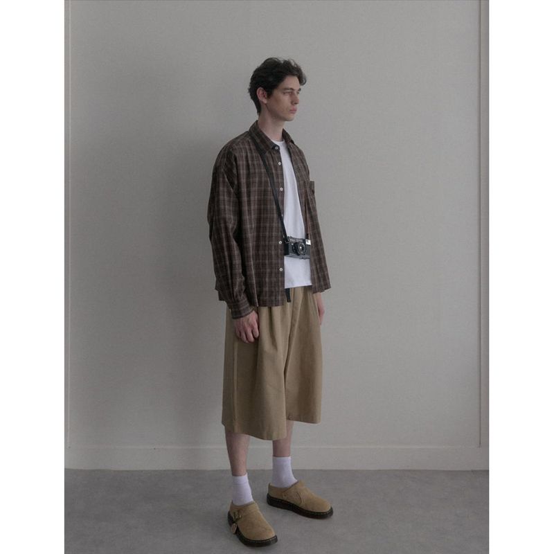 Vintage washing brown check shirts
