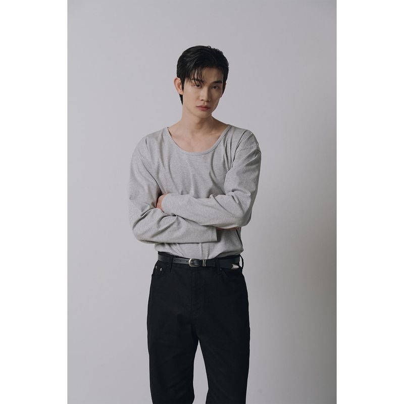 Brushed crop u neck long sleeves(Gray)