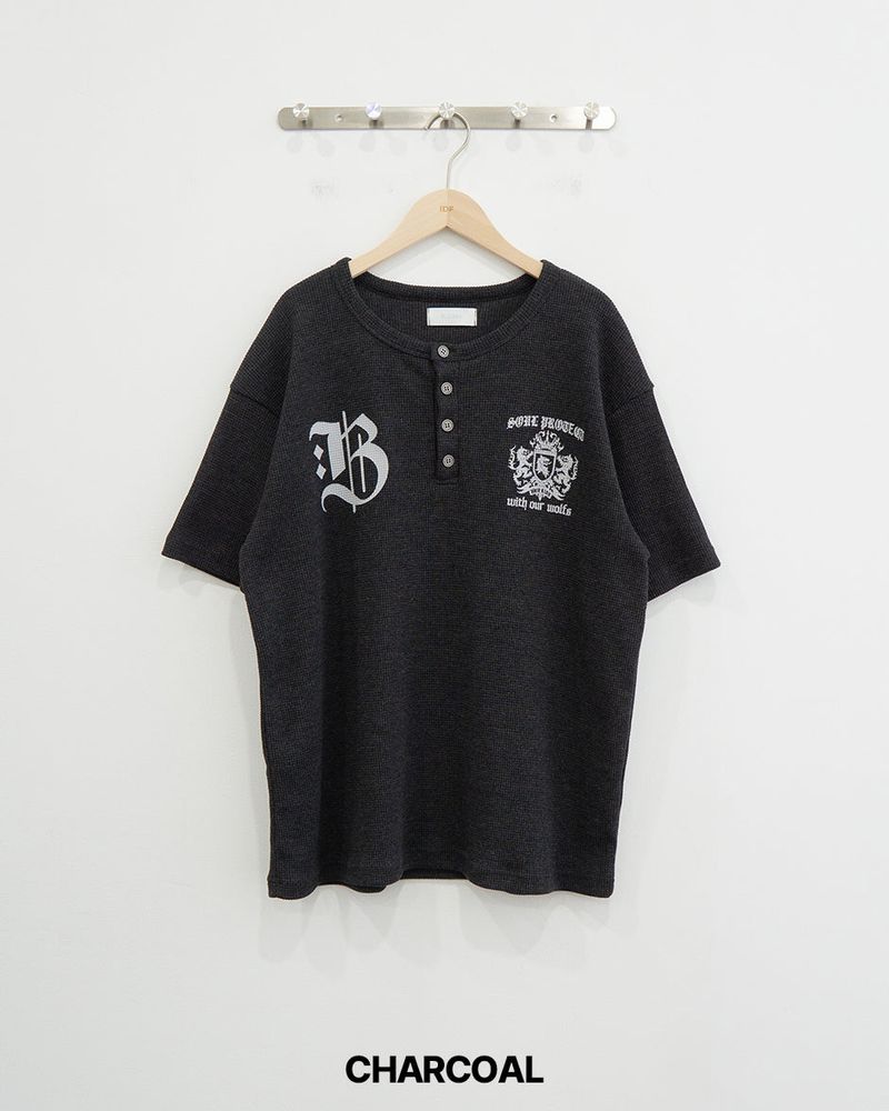 Shield Henley neck Waffle Short Sleeve T