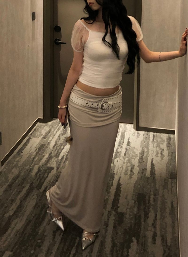 Jelly Shirring Long Skirt