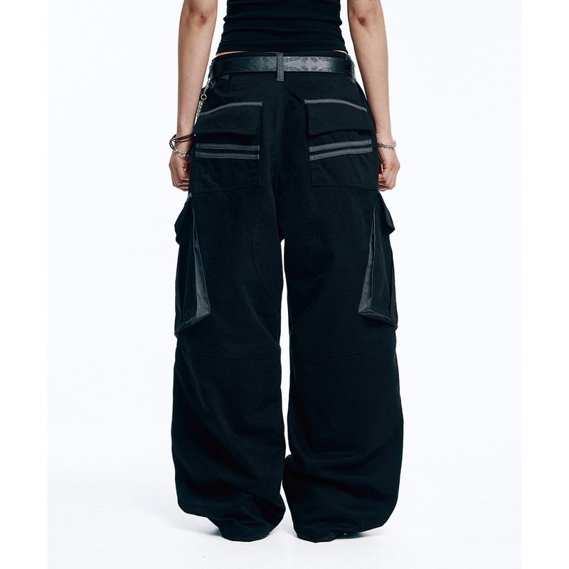Peach Cotton Cargo Pants - Black