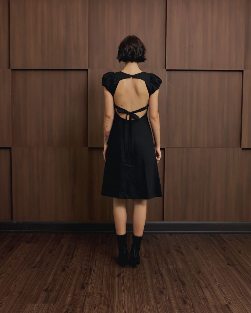 EVIE avery PUFFED SLEEVE DRESS BLACK