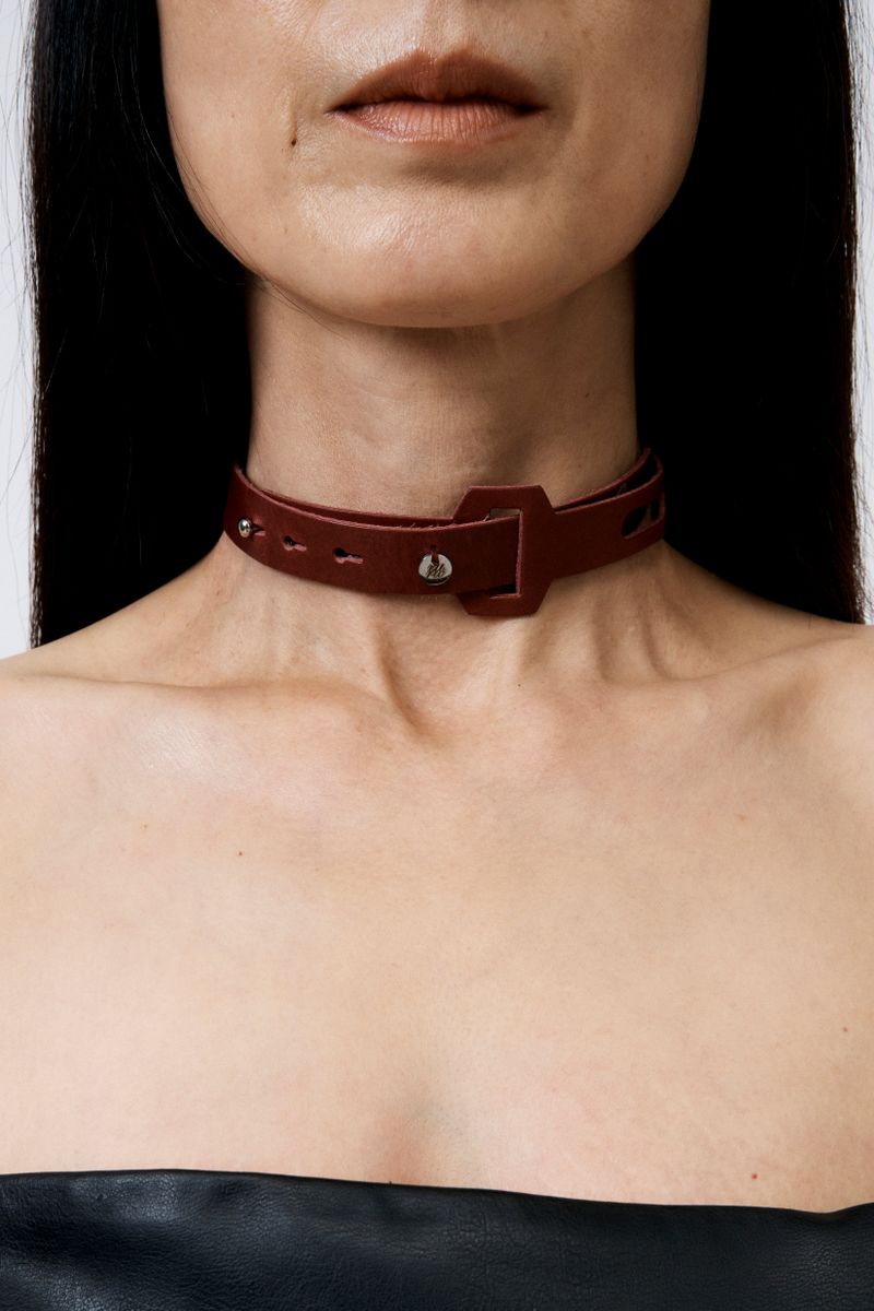 SIMPLE COW BELT CHOKER&BRACELET BURGUNDY