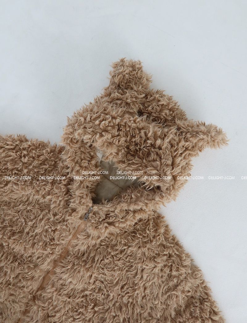 Rabbit ear hood zip-up soft fur jacket