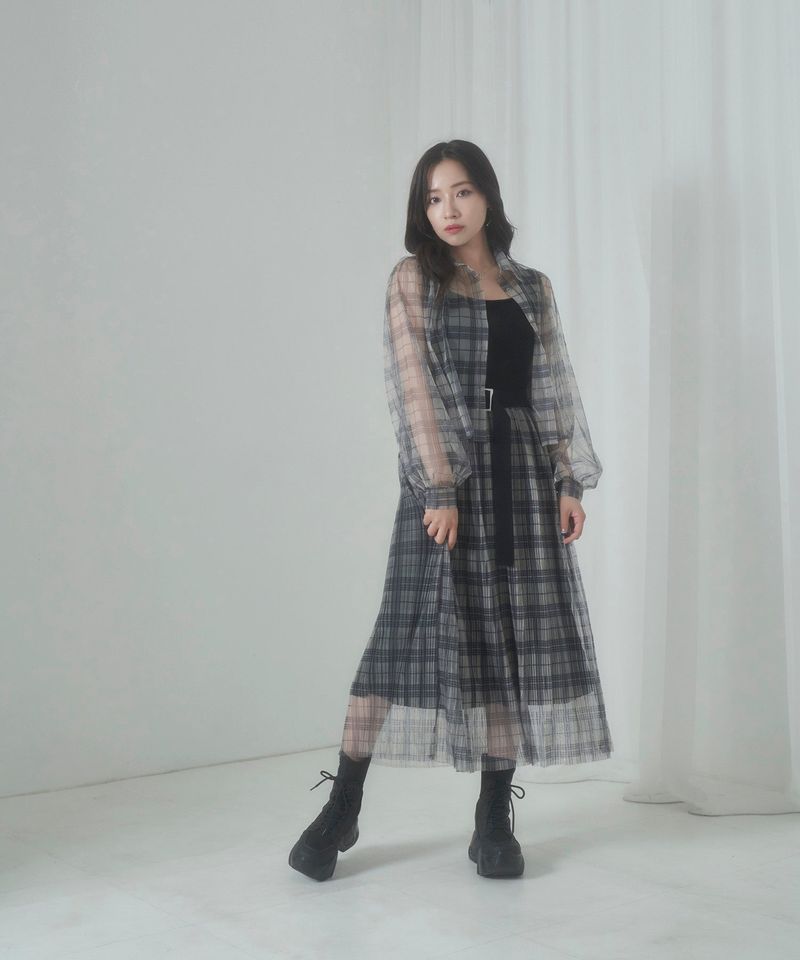 ANDGEEBEE（アンジービー）の「チュールシャツプリーツワンピセット（Dresses）」