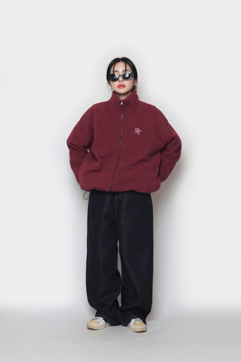Flower Boa Fleece Zip-Up