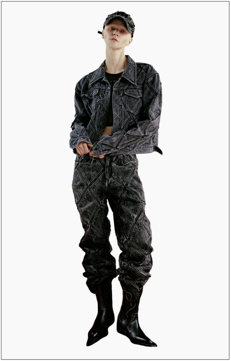 DIAMOND PATCH WASHING BLACK DENIM JACKET