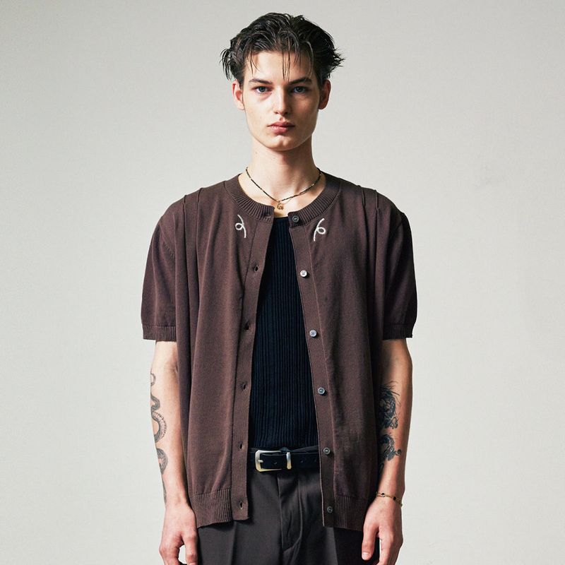 filigree half sleeve summer cardigan brown