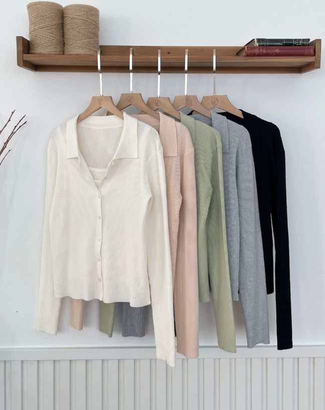 Nels Sleeveless Collar Knit Cardigan Set