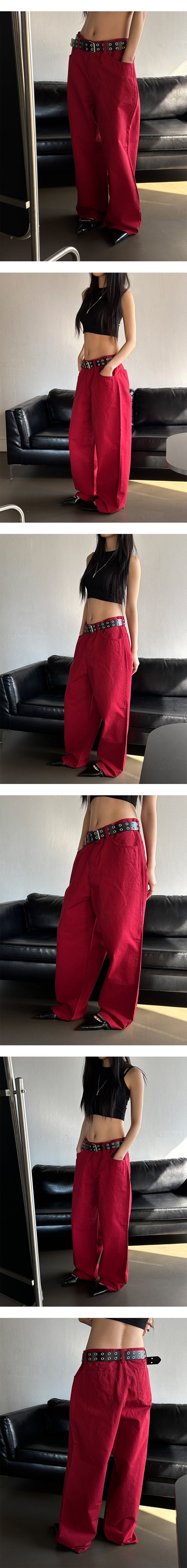 [Unisex] Red cotton wide pants