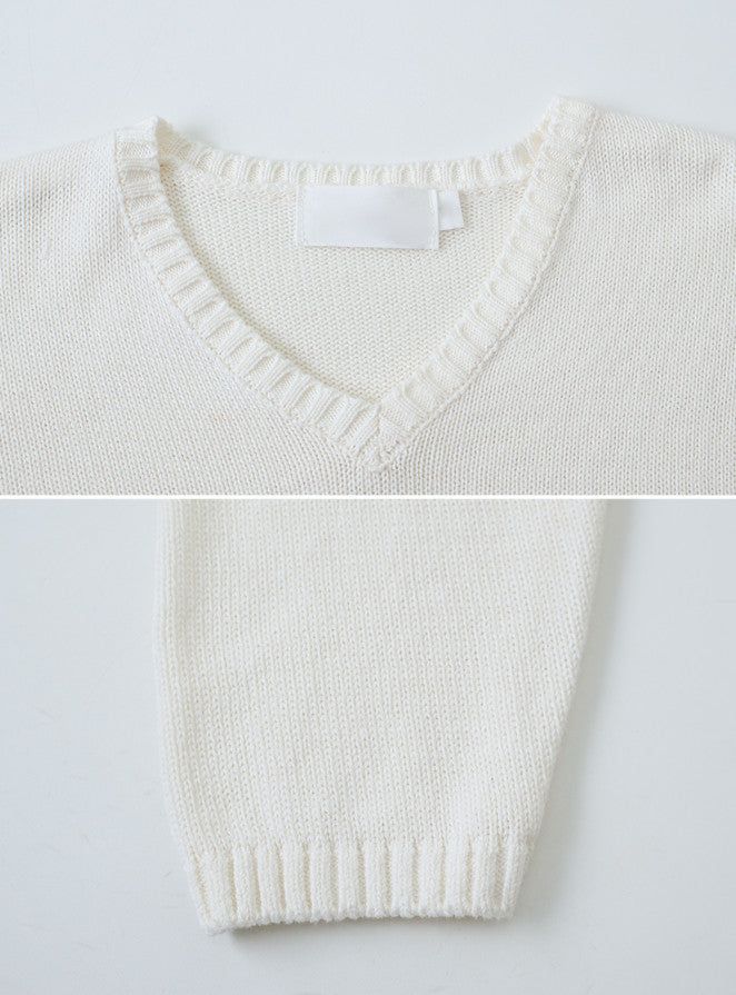 Again Basic Cotton Loose Fit V-neck Knit (5color)