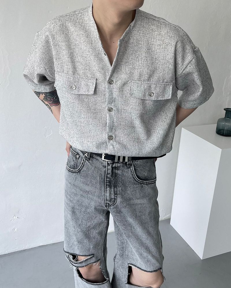 COZINESS（コジネス）の「CR Tweed Round Half Shirt (2 colors)（Tops）」